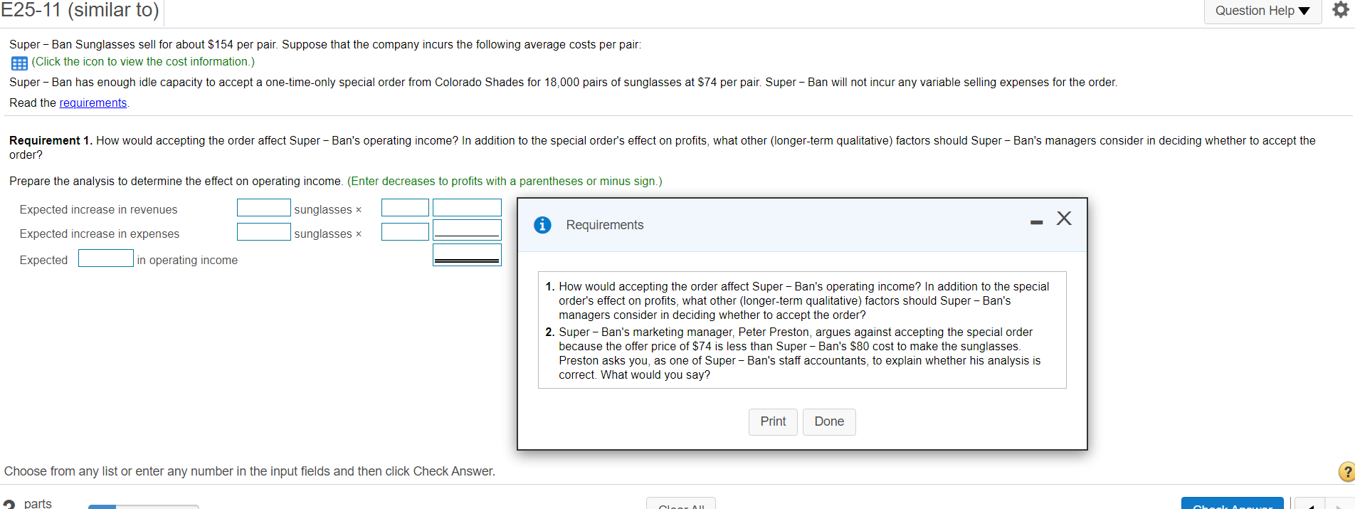E25-11 (similar to) Question Help Super - Ban