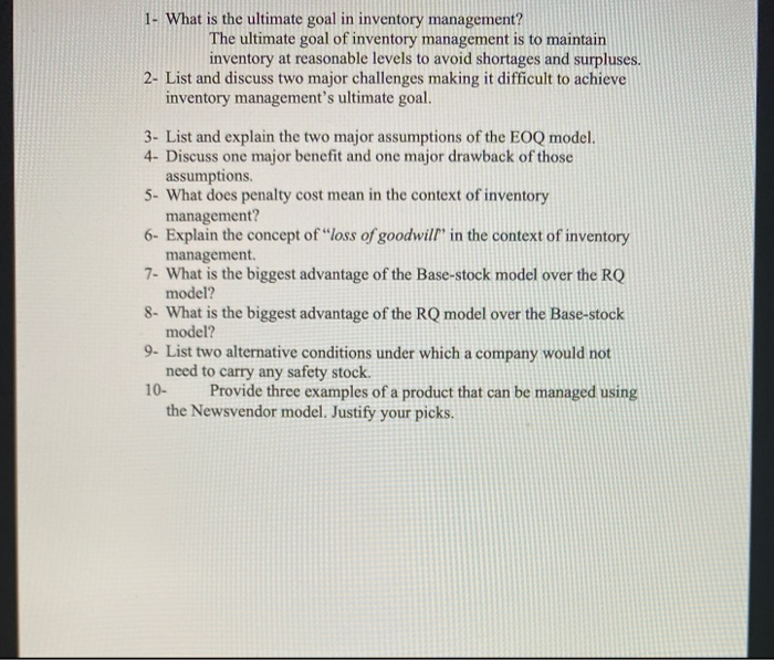 1- What is the ultimate goal in inventory