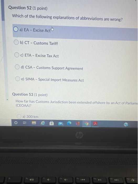 Question 52 (1 point) Which of the following