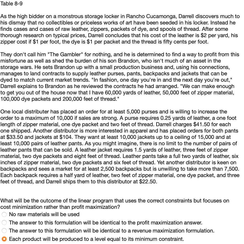 Table 8-9 As the high bidder on a monstrous