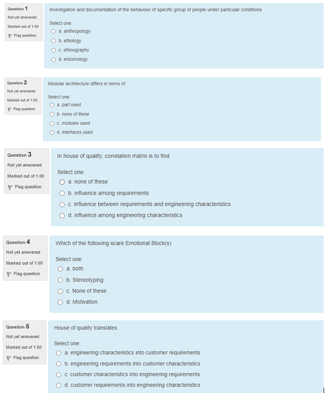 Question 1 Not yet answered Marked out of 1.00 P