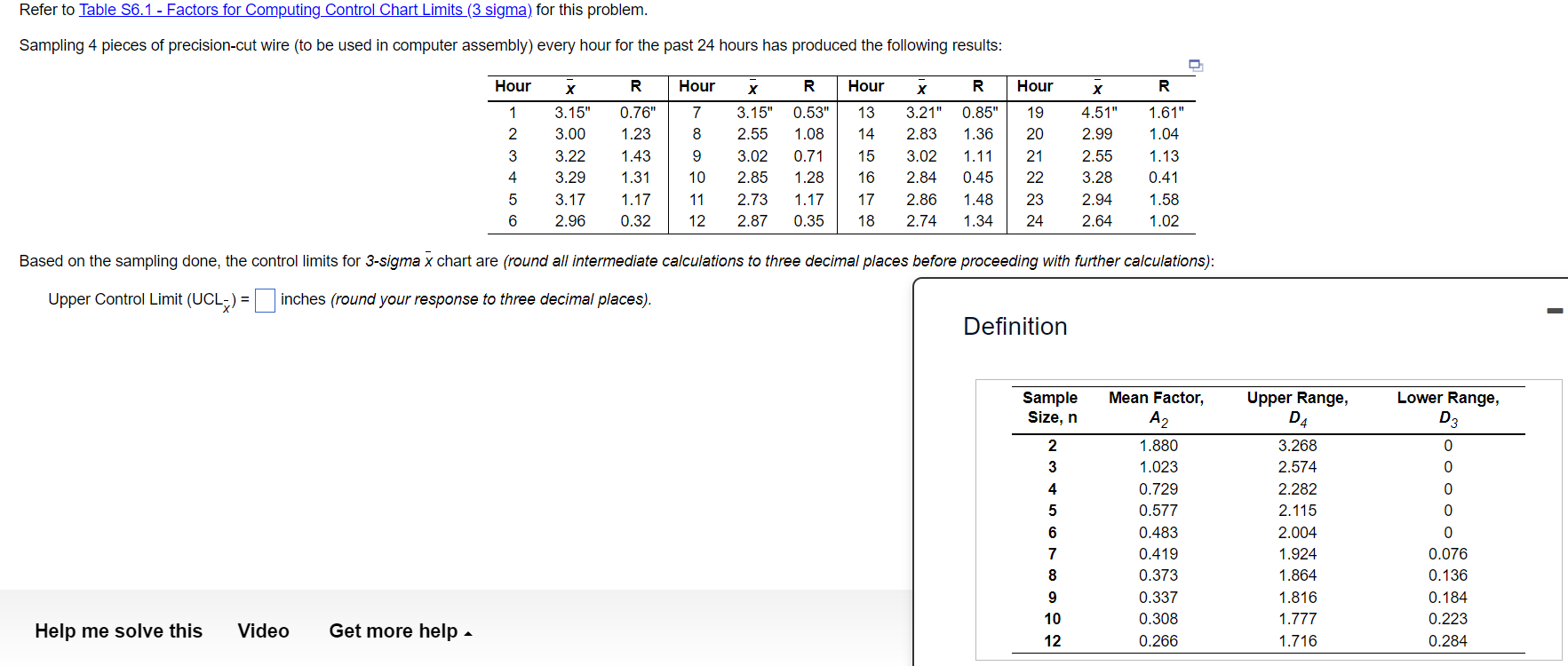Refer to Table 56.1 - Factors for Computing