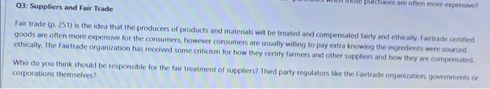 Q3: Suppliers and Fair Trade Fair trade (p.251)