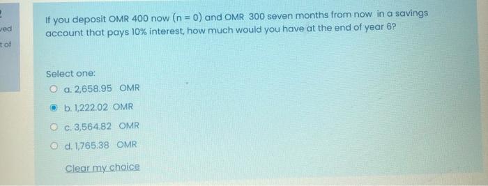 wed If you deposit OMR 400 now (n = 0) and OMR