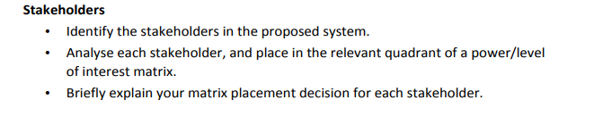 Stakeholders Identify the stakeholders in the