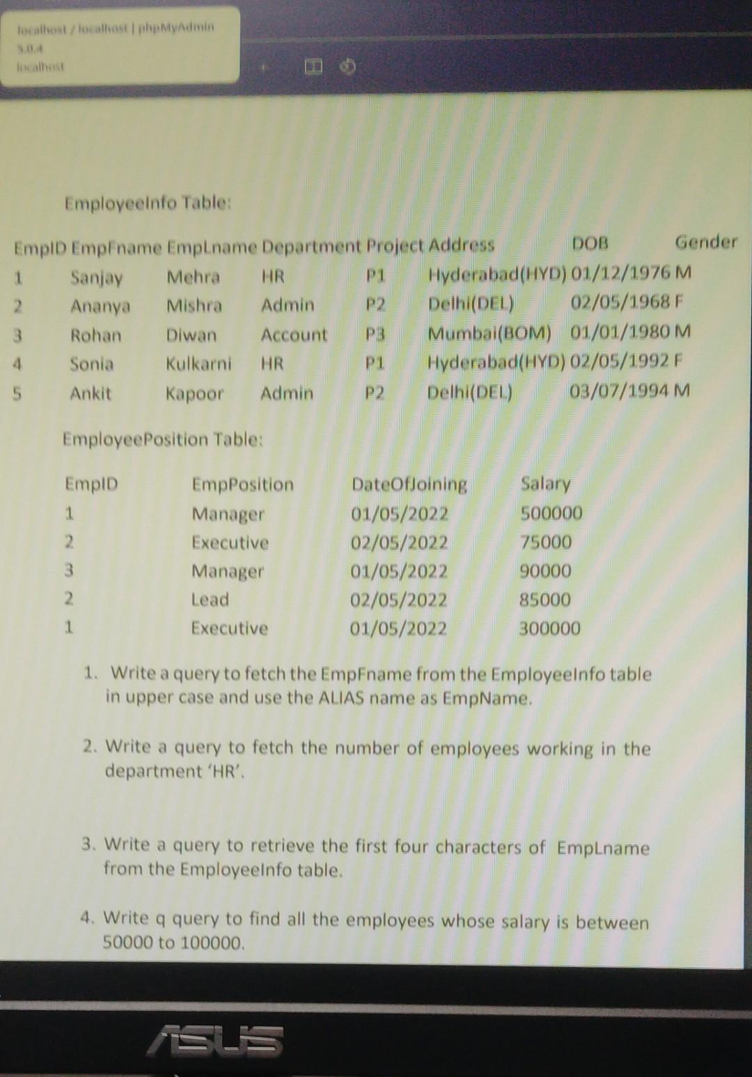 localhost/localhost.phpMyAdmin Employeeinfo