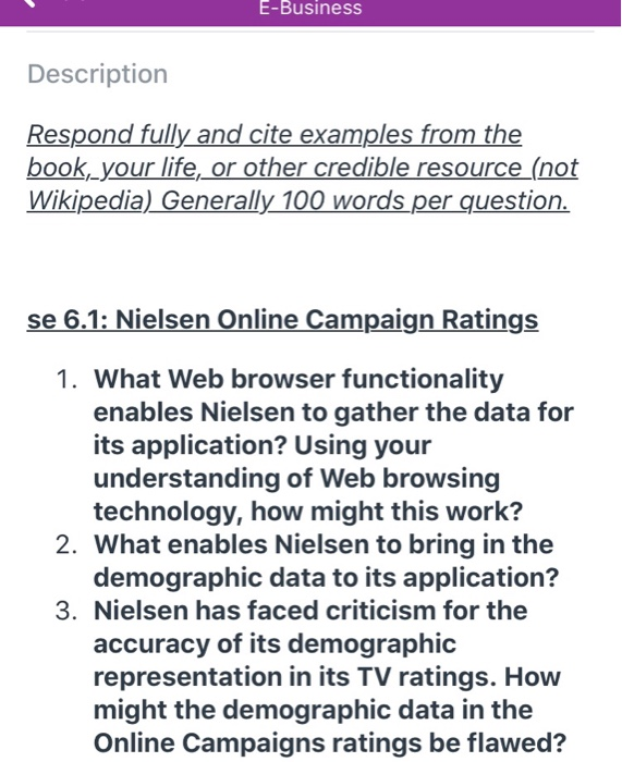 E-Business Description Respond fully and cite