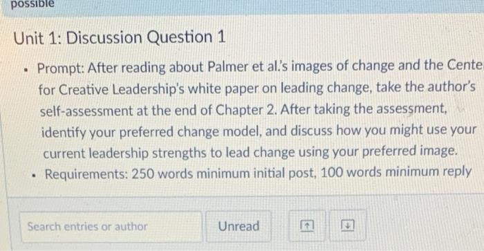 possible Unit 1: Discussion Question 1 Prompt: