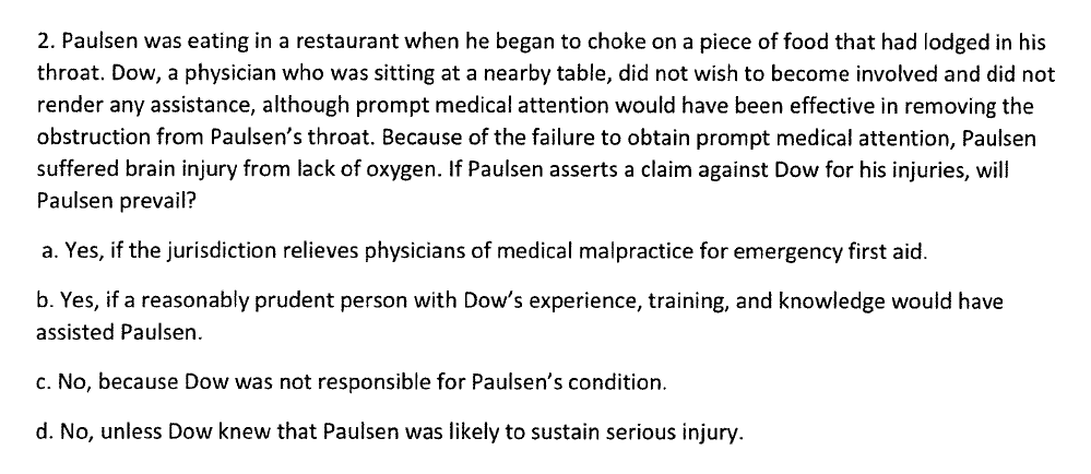 2. Paulsen was eating in a restaurant when he