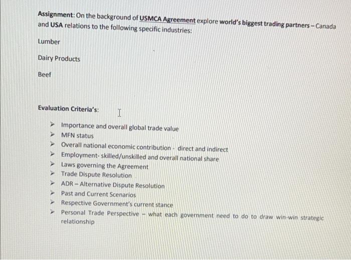Assignment: On the background of USMCA Agreement
