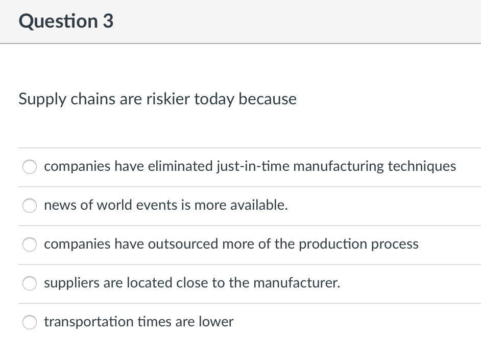 Question 3 Supply chains are riskier today