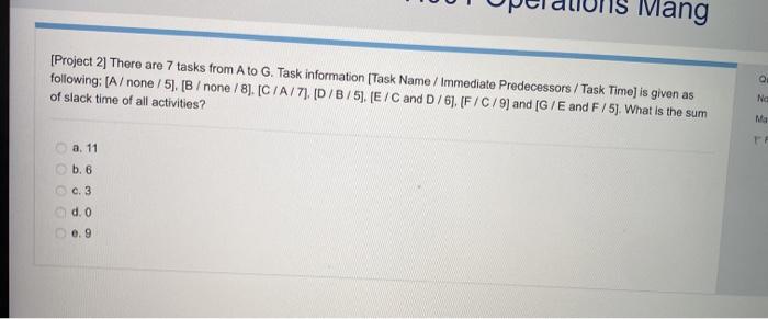 Mang [Project 2] There are 7 tasks from A to G.