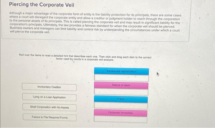 Piercing the Corporate Veil Although a major