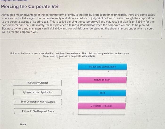 Piercing the Corporate Veil Although a major