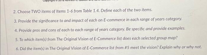 The Original Vision E-Commerce (Section 1.5 of