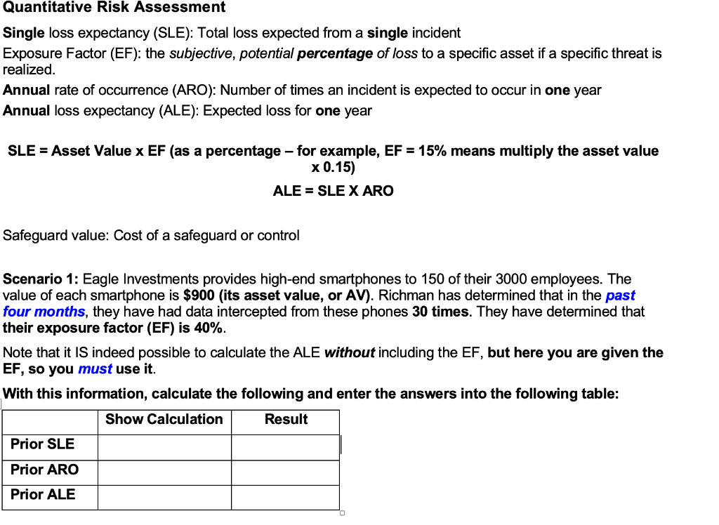 Quantitative Risk Assessment Single loss