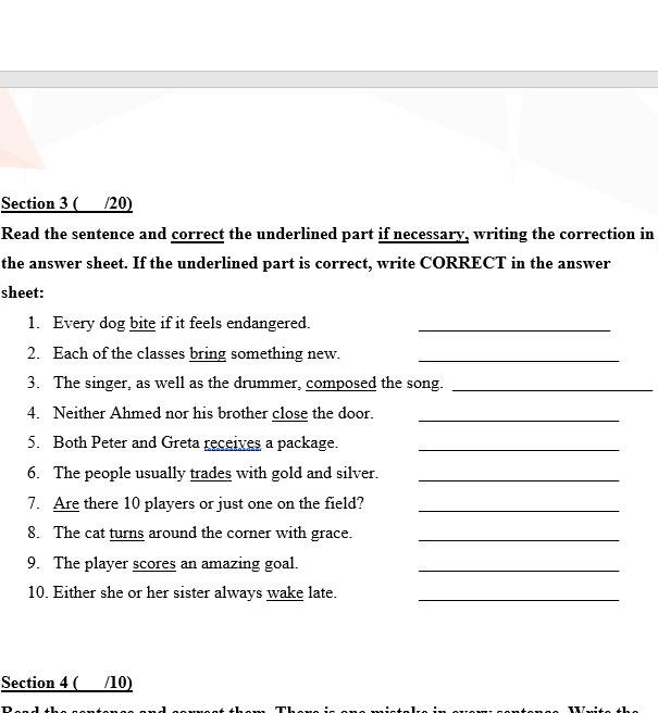 Section 3 : Grammar Section 3 ( /20) Read the