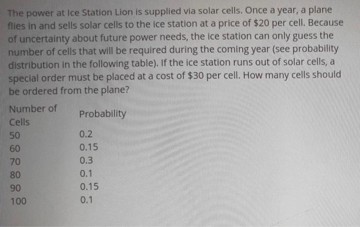 The power at Ice Station Lion is supplied via