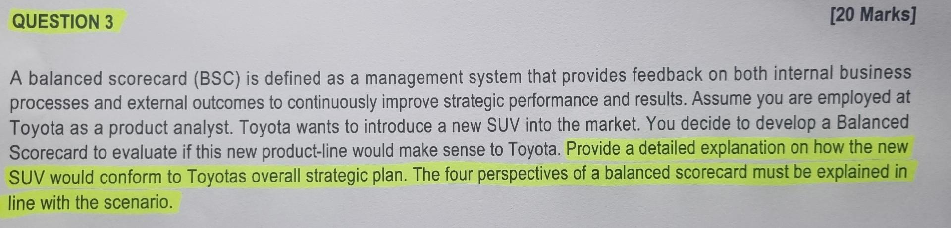 Q3 Please assist QUESTION 3 [20 Marks] A balanced