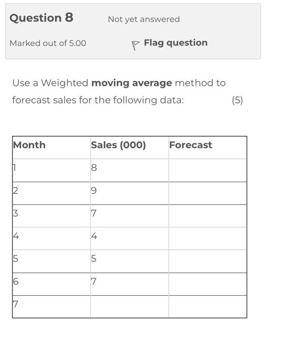 Use a Weighted moving average method to forecast