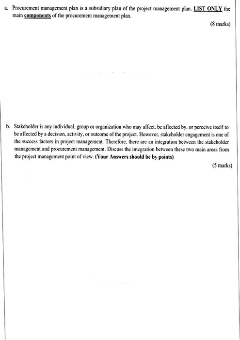 a. Procurement management plan is a subsidiary