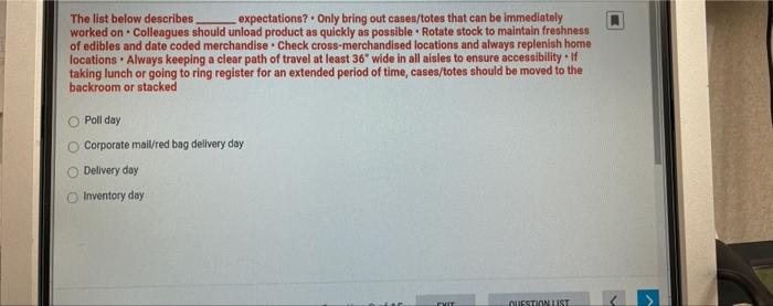 The list below describes expectations? Only bring