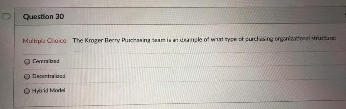 Question 30 Multiple Choice: The Kroger Berry