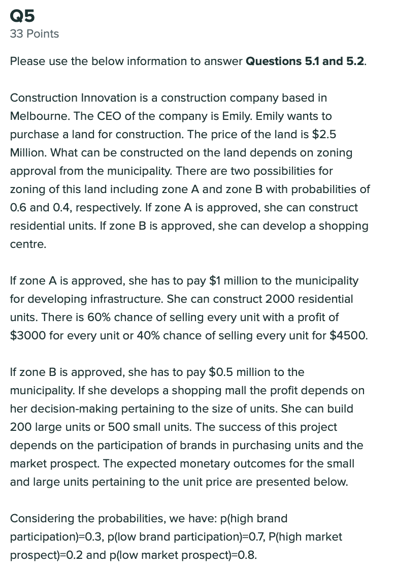 Q5 33 Points Please use the below information to