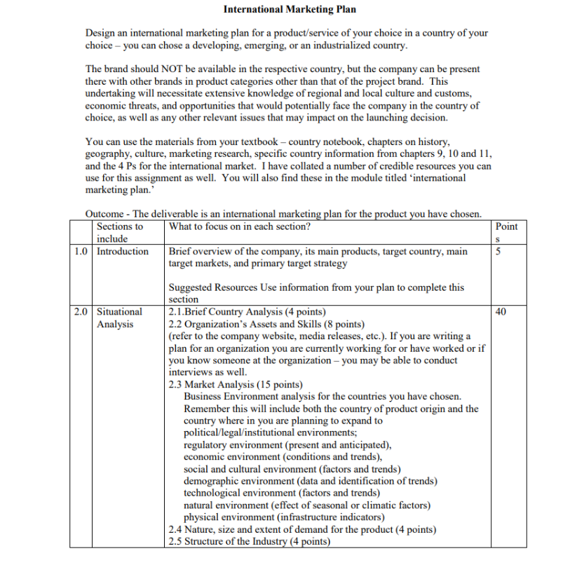 International Marketing Plan Design an