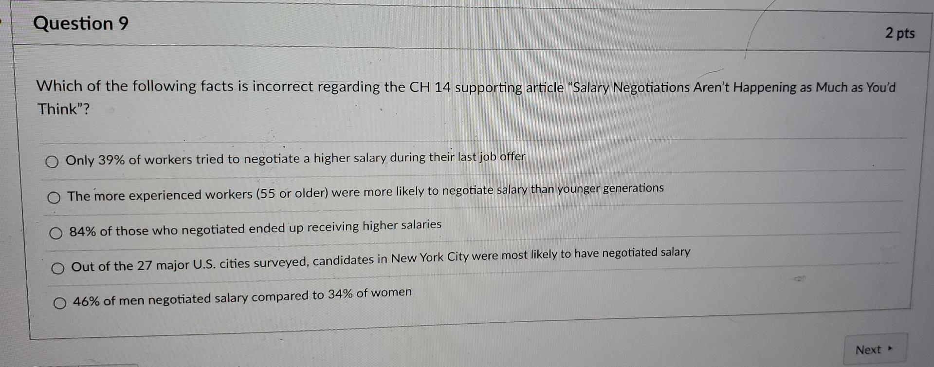 Question 9 2 pts Which of the following facts is