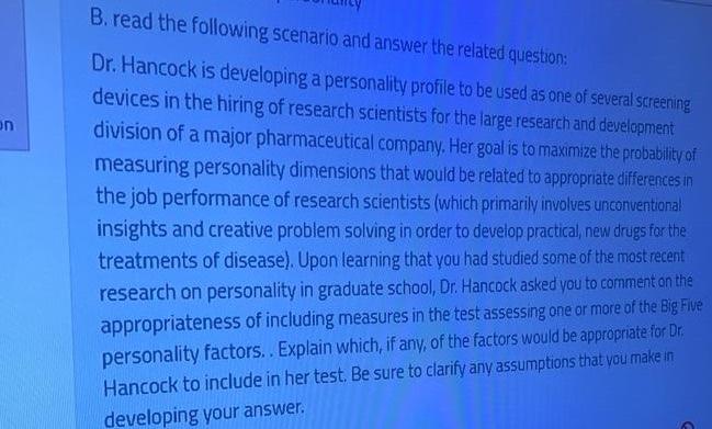 B. read the following scenario and answer the