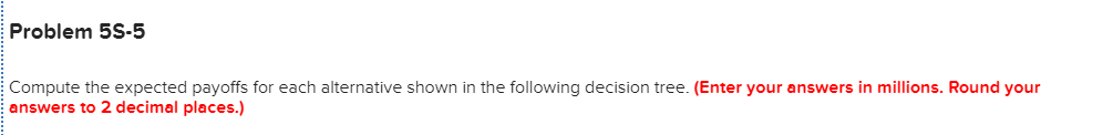 Problem 5S-5 Compute the expected payoffs for