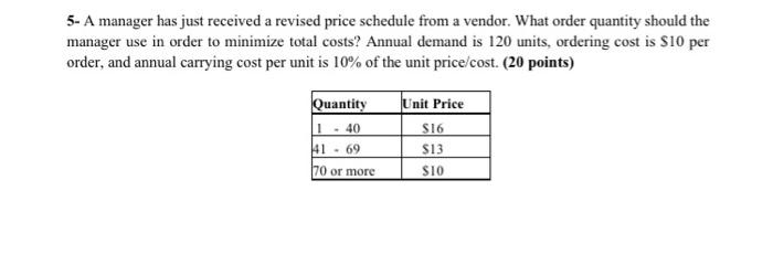 5- A manager has just received a revised price