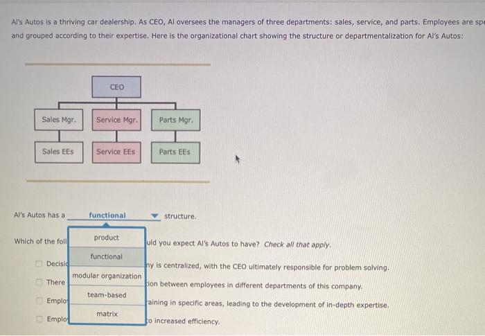 Al's Autos is a thriving car dealership. As CEO,