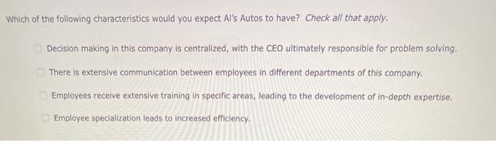 Al's Autos is a thriving car dealership. As CEO,