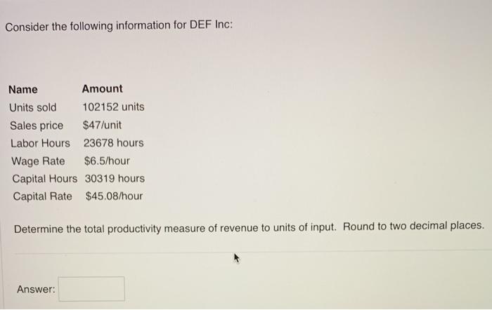 Consider the following information for DEF Inc: