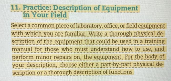 11. Practice: Description of Equipment in Your