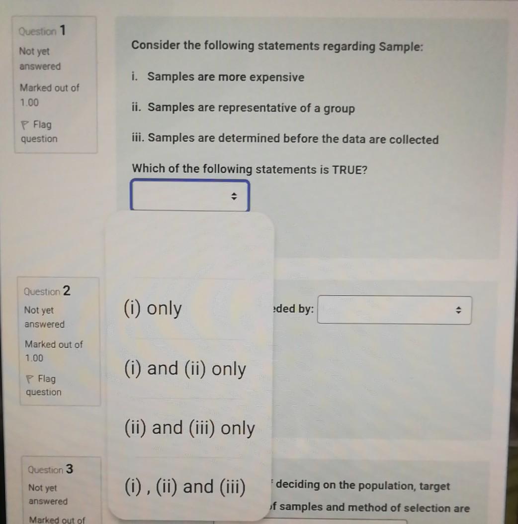 Question 1 Consider the following statements