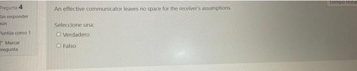 URGENTE 4. tiempo resta Pregunta 4 Sin responder