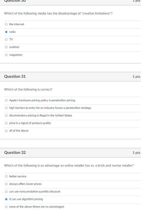 1 pts Which of the following media has the