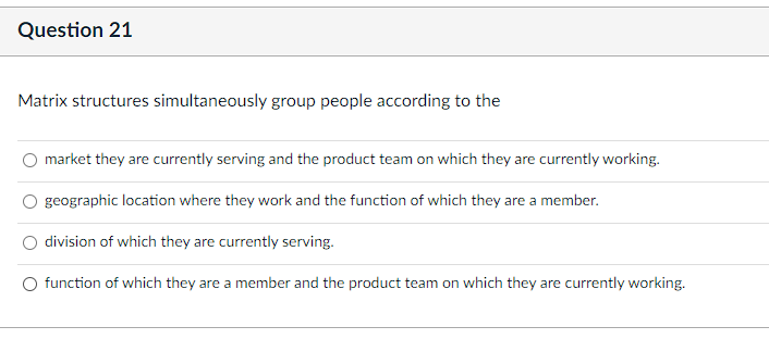 Question 21 Matrix structures simultaneously