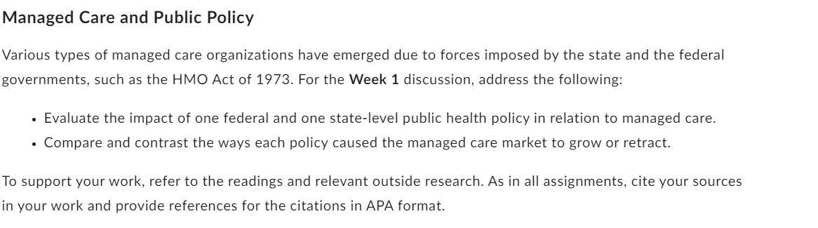 Managed Care and Public Policy Various types of