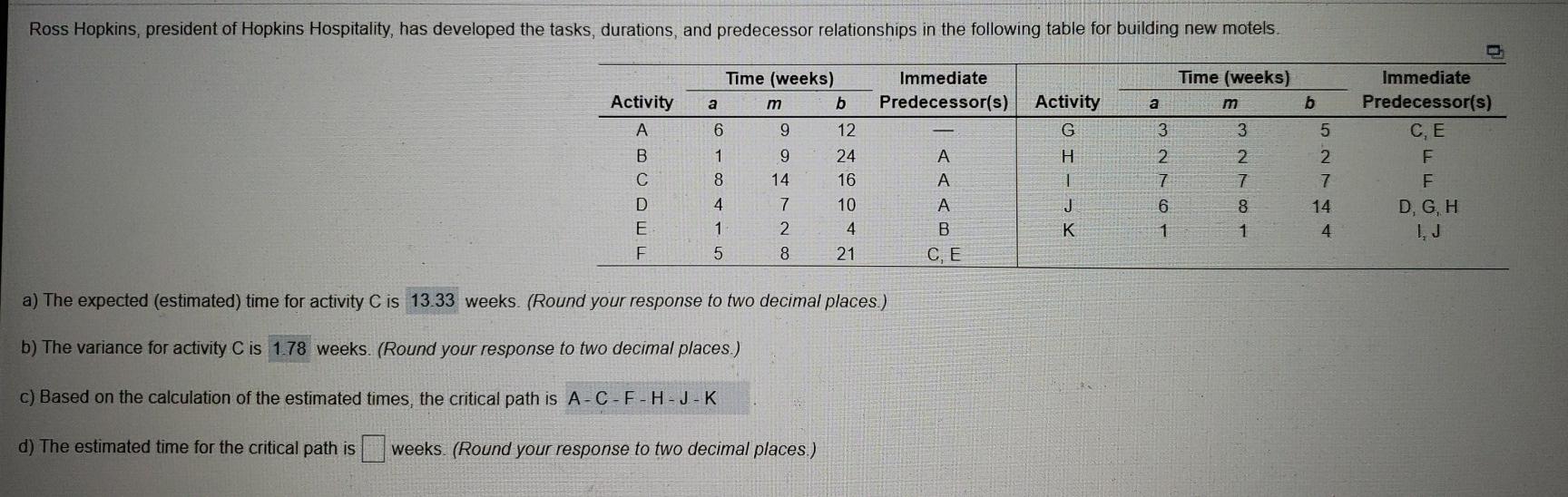 d)what is the estimated time of the critical
