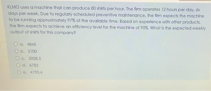 KLMO uses a machine that can produce 80 shirts