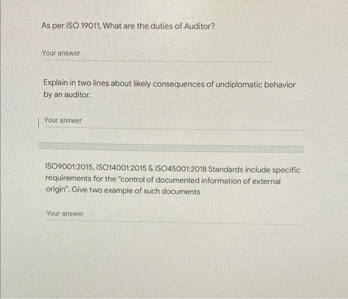 As per ISO 19011. What are the duties of Auditor?