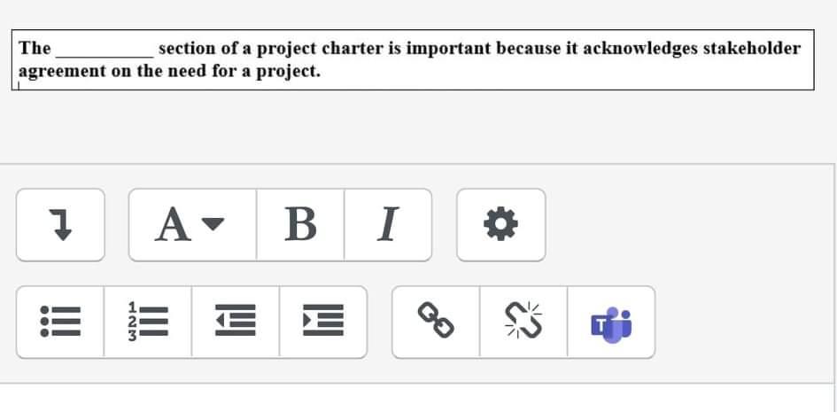 The section of a project charter is important