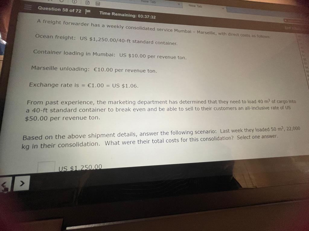 A freight forwarder has a weekly consolidated
