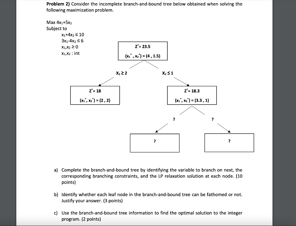 Problem 2) Consider the incomplete