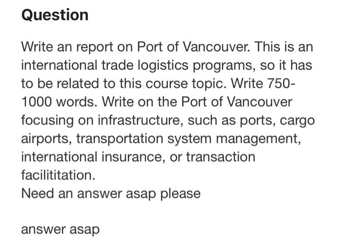 answer asap please Question Write an report on