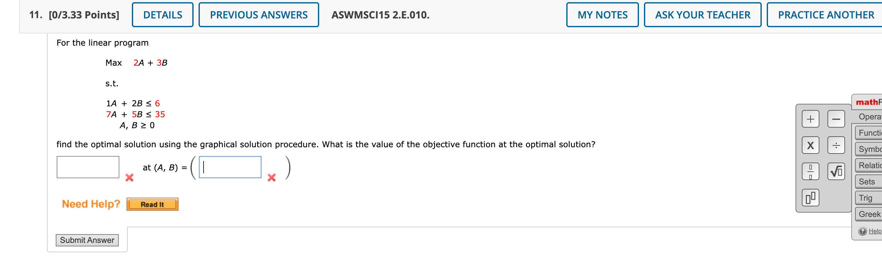 Q 11 11. [0/3.33 Points] DETAILS PREVIOUS ANSWERS